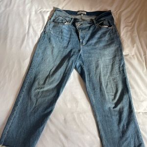 Curve love ankle straight mid wash denim with criss cross waistband